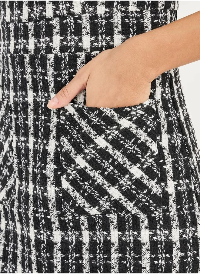 Styli Checked Pattern Tweed Mini Dress