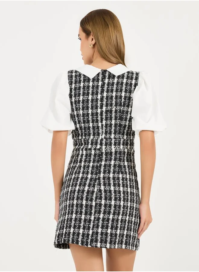 Styli Checked Pattern Tweed Mini Dress