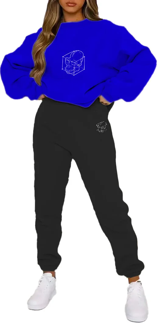 دوغ فش Tracksuit Set Oversize Skull Printed Tracksuit Set,lover,couple Combination Navy Blue