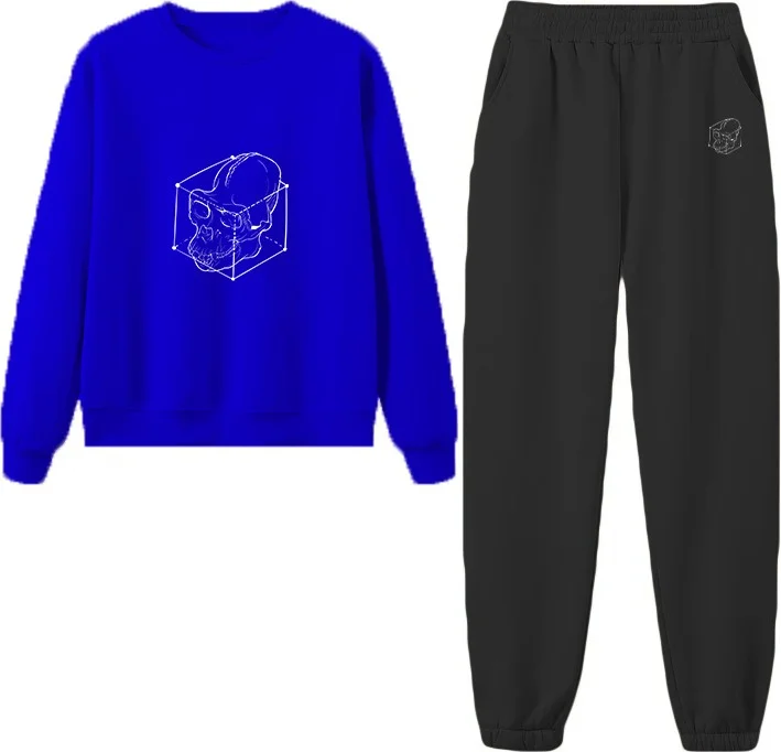 دوغ فش Tracksuit Set Oversize Skull Printed Tracksuit Set,lover,couple Combination Navy Blue