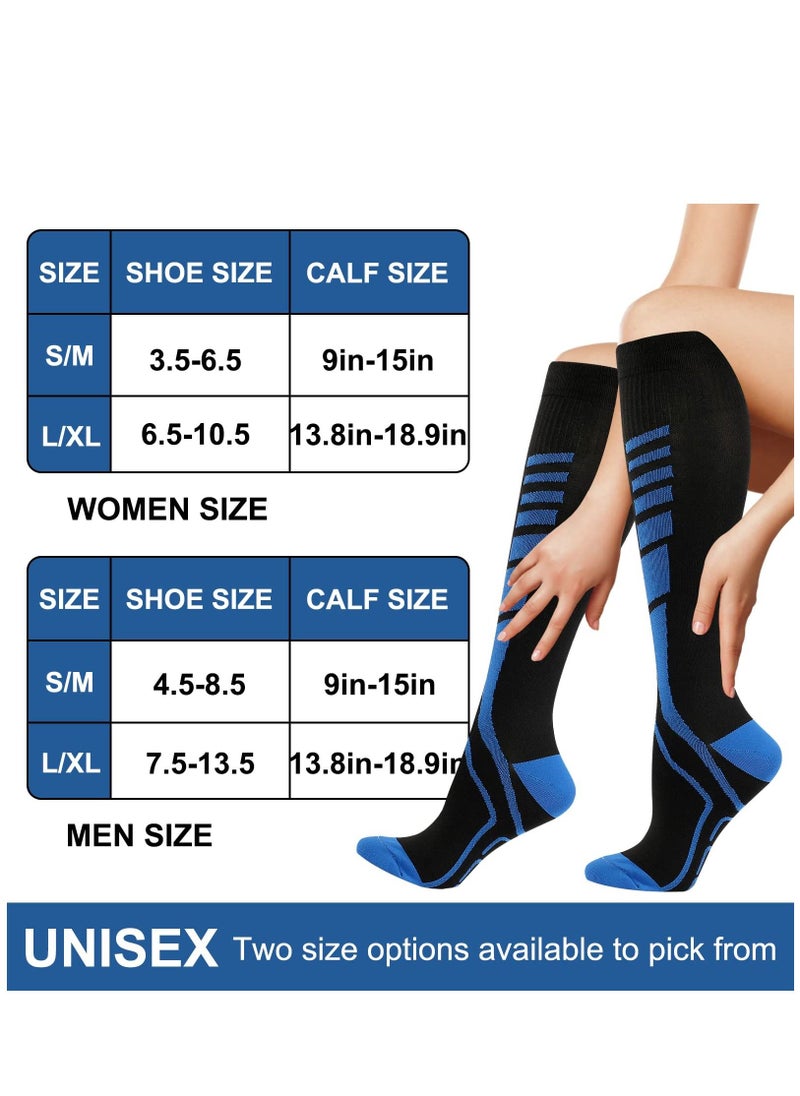Generic - Compression Socks For Women Men 6 Pairs Knee High Stockings Men Women 15-20mmHg Copper Graduated Pressure Nurses Flying Travel Pregnancy - Image 1