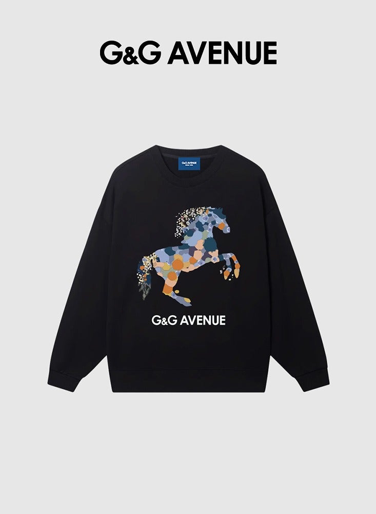 G&G AVENUE Sportswear men's sweater loose round neck spring and autumn men's pullover casual horse pattern printed long sleeved men's fashionable top  - Image 2
