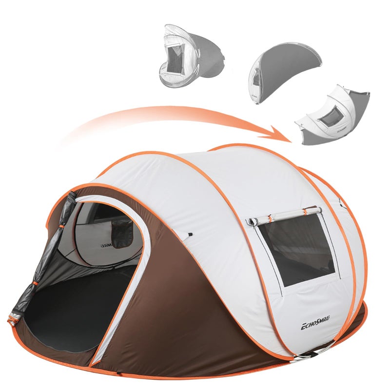 EchoSmile Instant Pop Up Camping Tent, 4 Person Easy Setup Tent, Water Resistant Dome, Portable with Carry Bag,White & Brown - Image 1
