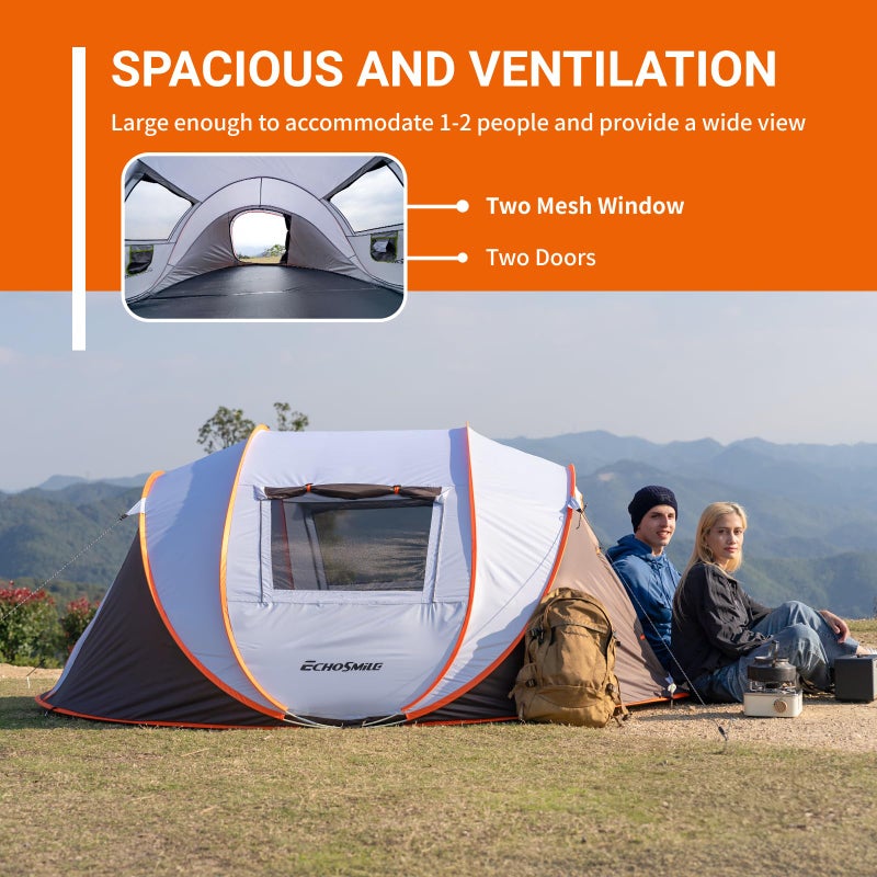EchoSmile Instant Pop Up Camping Tent, 4 Person Easy Setup Tent, Water Resistant Dome, Portable with Carry Bag,White & Brown - Image 4