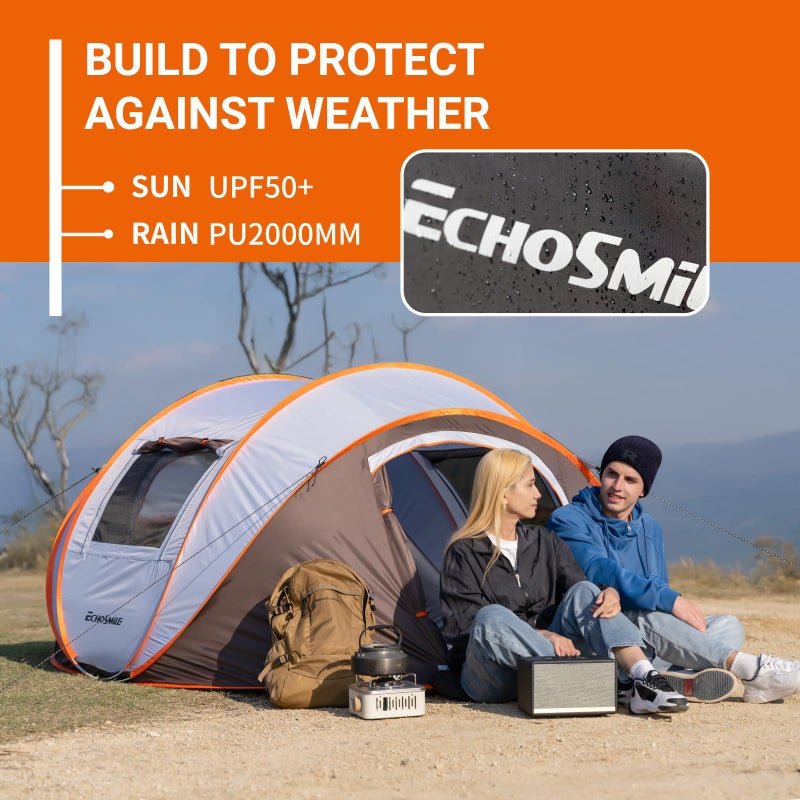 EchoSmile Instant Pop Up Camping Tent, 4 Person Easy Setup Tent, Water Resistant Dome, Portable with Carry Bag,White & Brown - Image 5