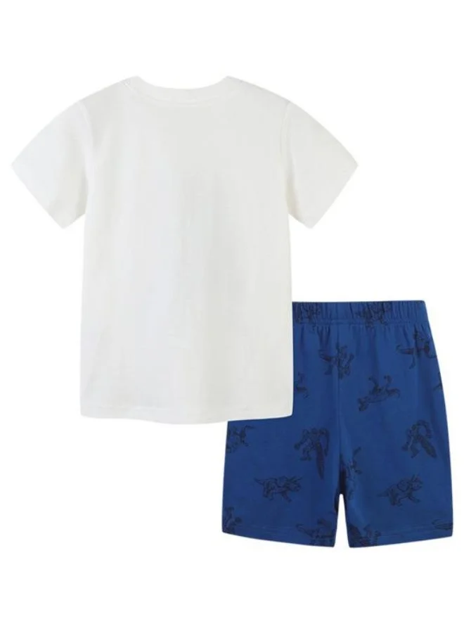 YUNIQEE White Crew Neck Short Sleeve Printed Tshirt & Shorts