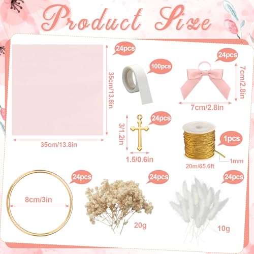 Geelin 24 Set Baptism Almond Candy Favors Christening Tulle Bags Rings Ribbion DIY Candy Bags First Communion Favors for Guest Wedding Bridal Shower Gifts No AlmondPink - Image 5