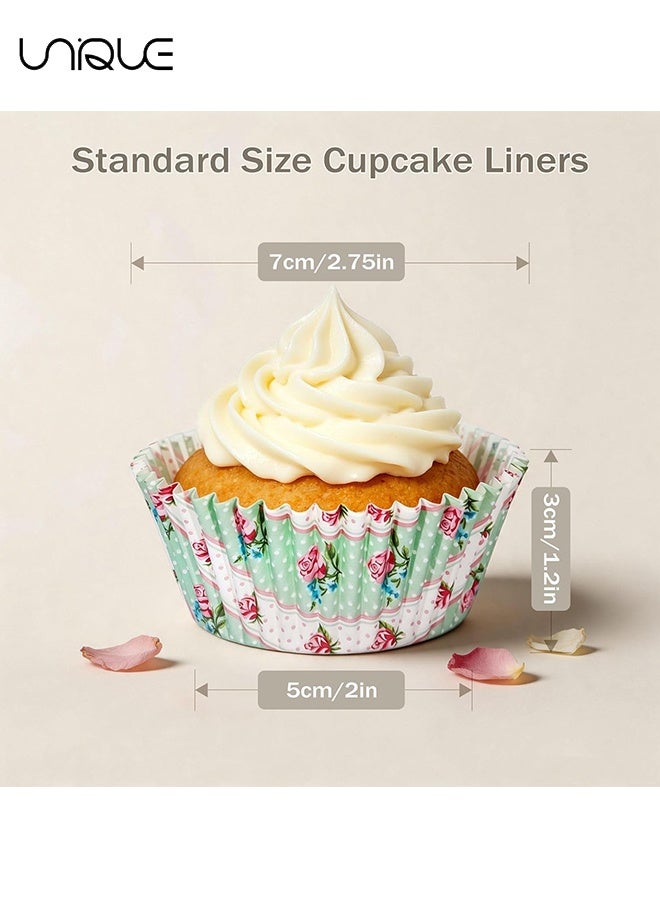 Unique 100Pcs Retro Rose Cupcake Liners - 4 Colors - Disposable Paper Cupcake Liners - Food Grade Baking Cups - Suitable for Baking, Desserts, Pastries, Weddings, Birthdays, Party Supplies - 7 x 5 x 3 cm - Image 2