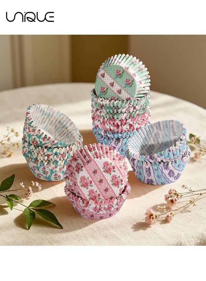 Unique 100Pcs Retro Rose Cupcake Liners - 4 Colors - Disposable Paper Cupcake Liners - Food Grade Baking Cups - Suitable for Baking, Desserts, Pastries, Weddings, Birthdays, Party Supplies - 7 x 5 x 3 cm - Image 5