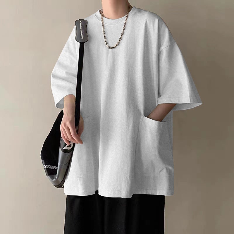 T-Shirt With Large Pockets For Men, Short-Sleeve Summer Top, Trendy Brand, Fashionable Versatile Design, Niche Heavyweight Seven - Image 1