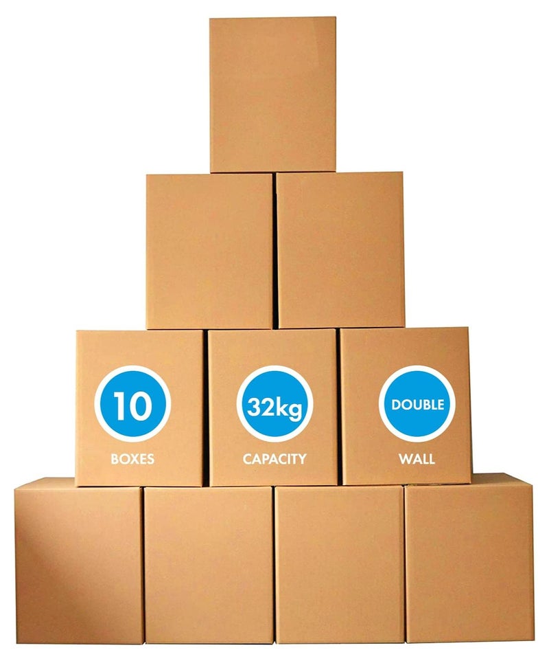 MARKQ 10 Pack Large Double Wall 100 Percent Recyclable Corrugated Cardboard Moving Boxes with 32 KG Capacity 45 x 45 x 70 cm Brown Carton for Packaging Shipping and Storage 5 ply - Image 1