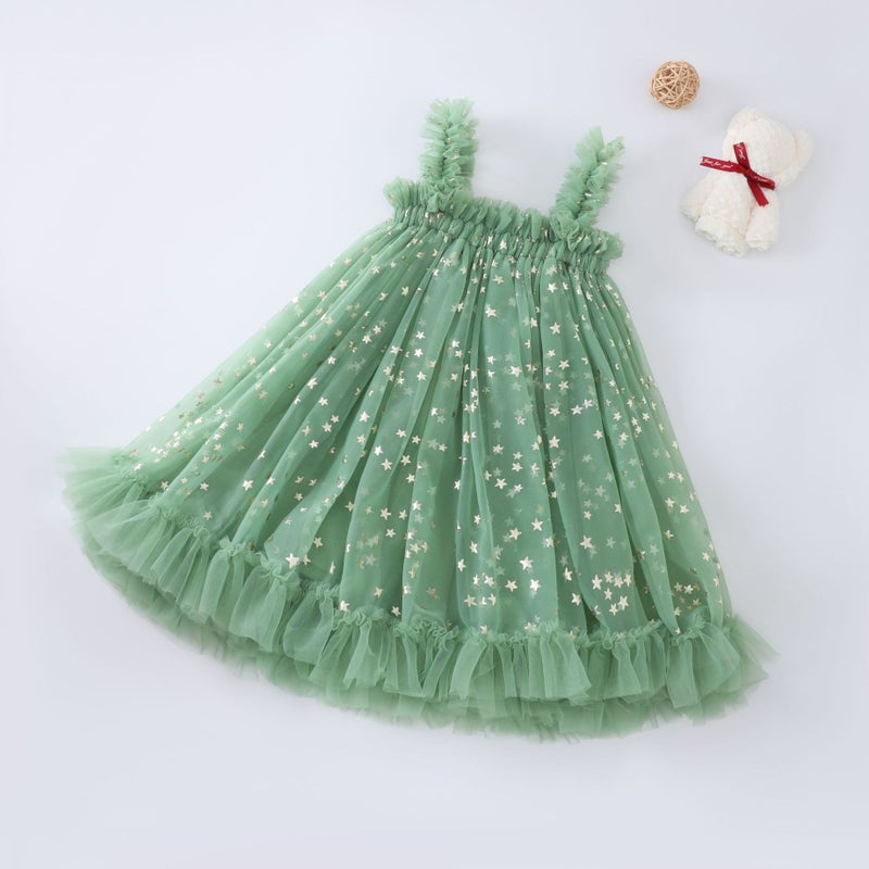 Summer Princess dress New Girls Slip Skirt Baby Girls Party Activity Veil Skirt High-end Styline Tutu Skirt green star