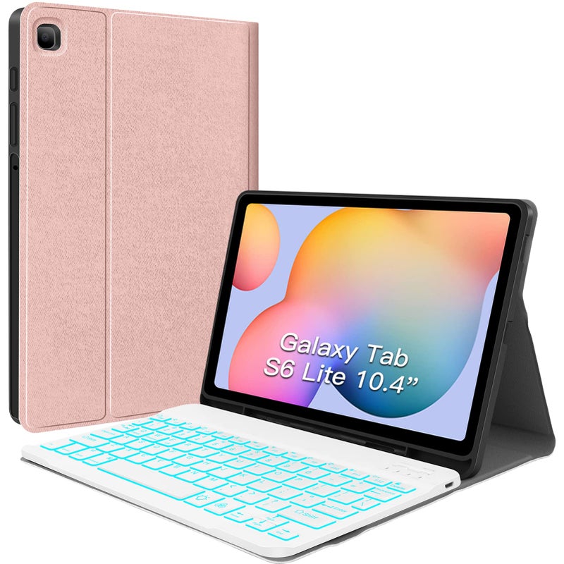 JUQITECH Backlit Keyboard Case for Samsung Galaxy Tab S6 Lite 104 202420222020 Galaxy Tab S6 Lite SMP620P625P610P613P615P619 Tablet Cover Case with Wireless Keyboard S Pen Holder Pink