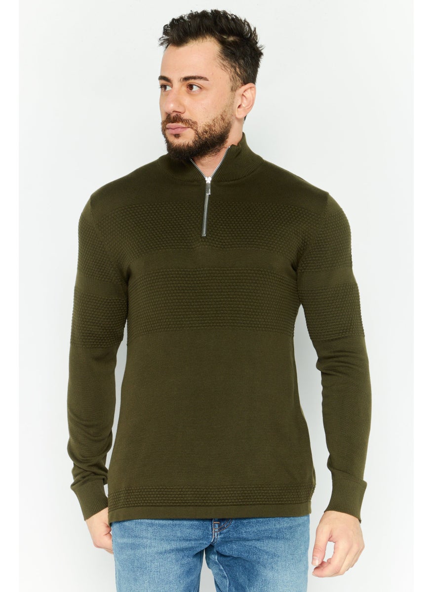 Selected Homme Men High Neck Long Sleeve Knitted Sweater, Olive  - Image 1