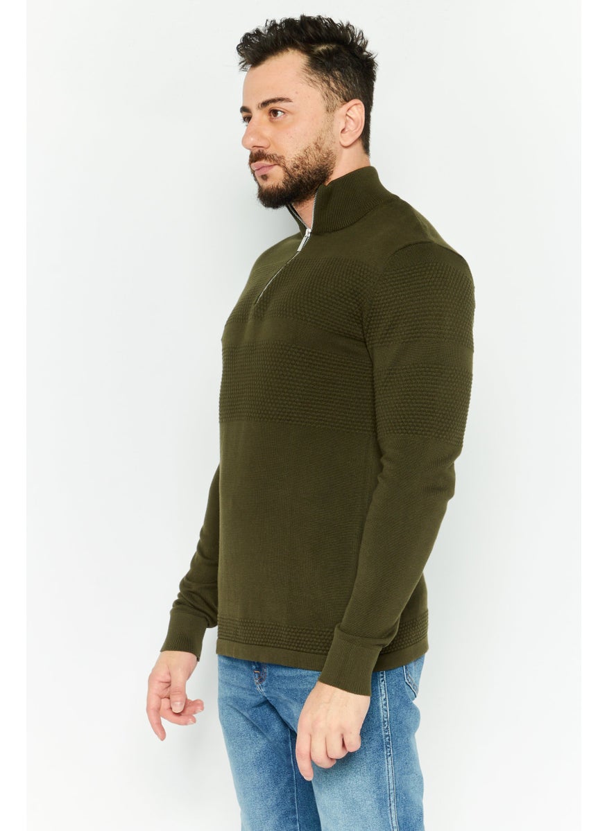 Selected Homme Men High Neck Long Sleeve Knitted Sweater, Olive  - Image 3