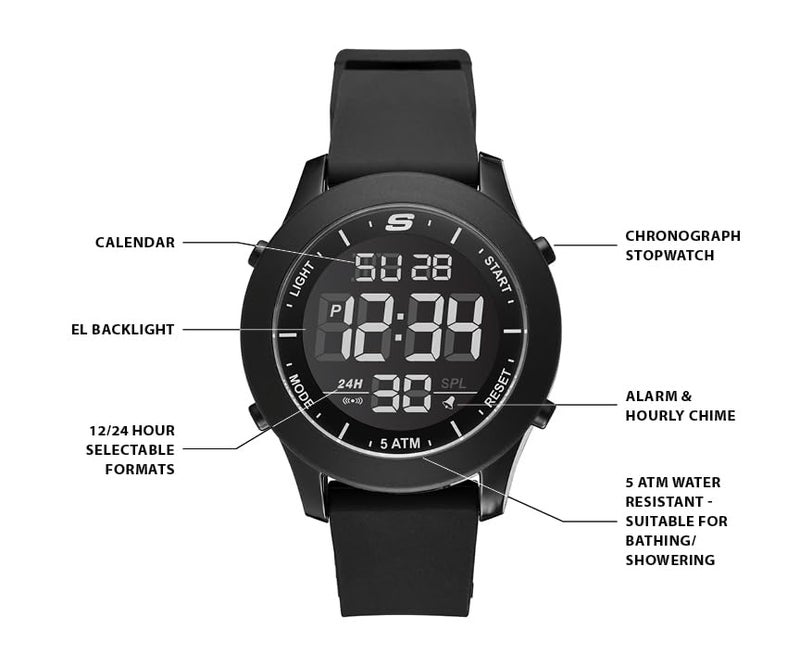 Skechers Men's Rosencrans Digital Chronograph Watch, Color: Black (Model: SR5107) - Image 4