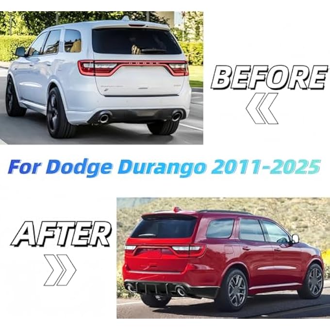 sosega Rear Diffuser Lip 5Pcs Compatible with for Dodge Durango 2011-2024 Rear Diffuser Lip Splitter Spoiler with Shark Fin & Dual Tips (Glossy Black) - Image 2