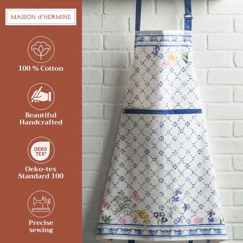Maison d' Hermine Apron for women with Pocket 100% Cotton 27.50"x31.50" 1 Piece Adjustable Neck Strap & long ties Apron Men, Chef, Wedding, Cooking, Gardening, Server Spring/Summer (Faience) - Image 2