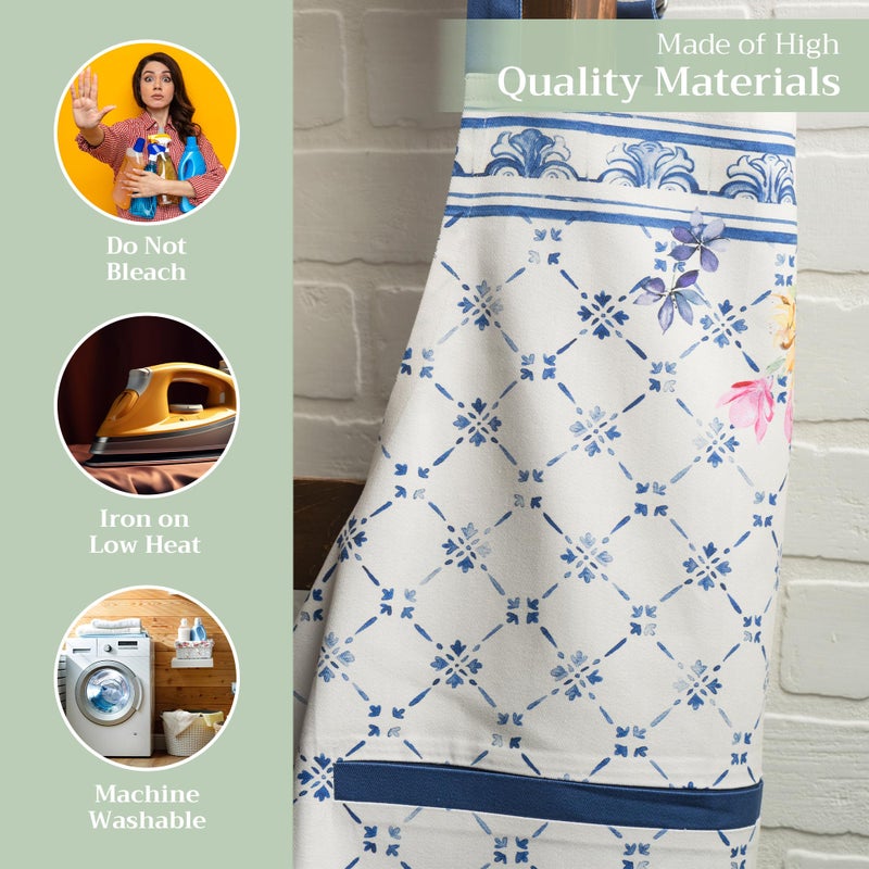 Maison d' Hermine Apron for women with Pocket 100% Cotton 27.50"x31.50" 1 Piece Adjustable Neck Strap & long ties Apron Men, Chef, Wedding, Cooking, Gardening, Server Spring/Summer (Faience) - Image 3