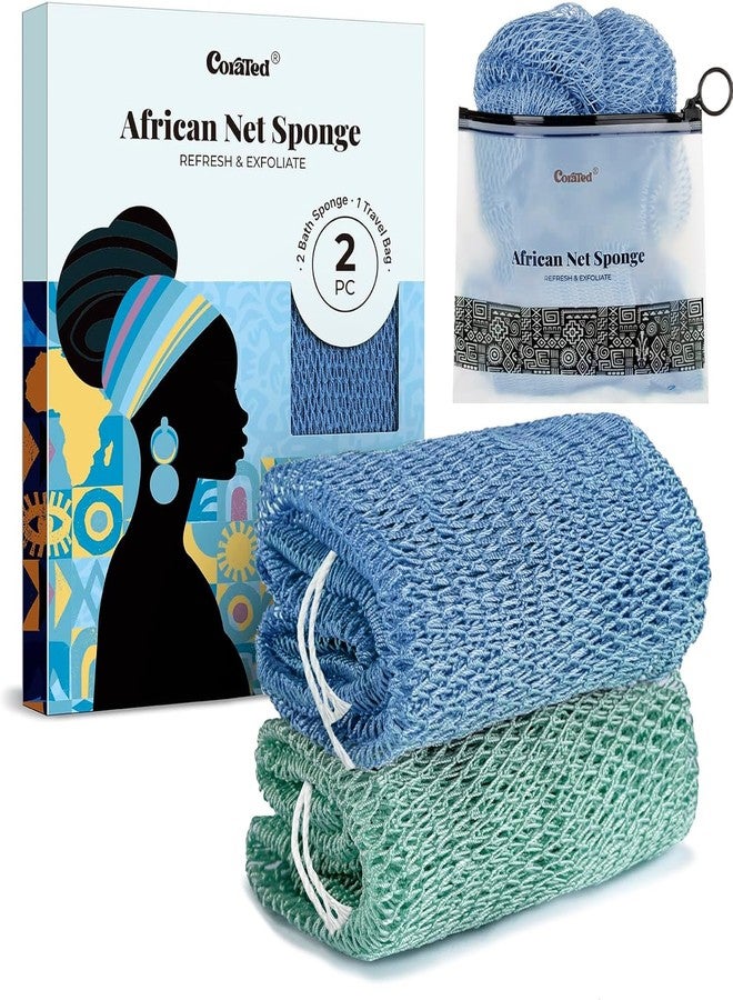 CORATED 2 Pieces African Mesh Sponge for Body Care, Deep Cleansing, Washable (Light Blue and Light Green) - Image 1