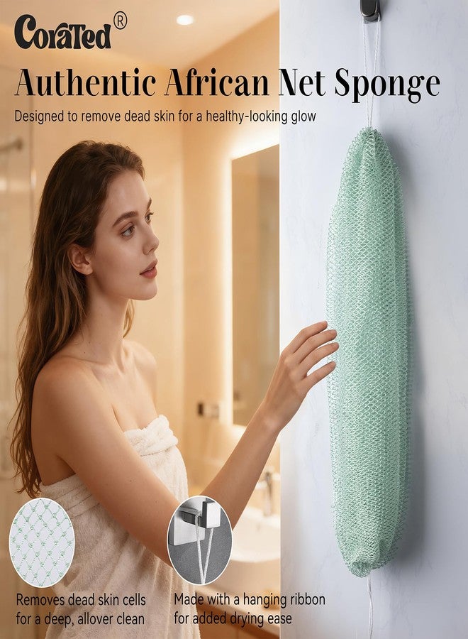 CORATED 2 Pieces African Mesh Sponge for Body Care, Deep Cleansing, Washable (Light Blue and Light Green) - Image 2