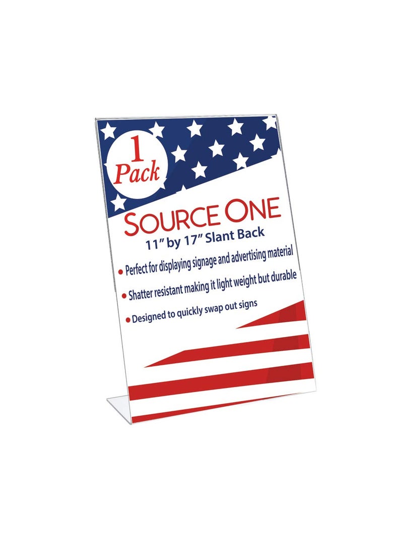 SOURCE ONE SOURCEONEORG 11 Wide x 17 Tall Slant Back Clear Thick Acrylic Sign Holder 