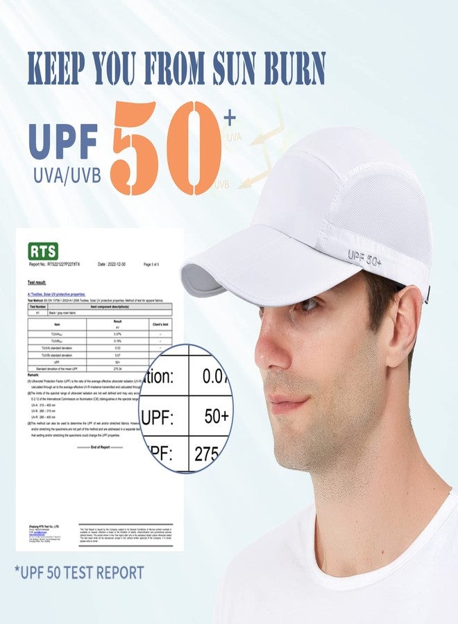 ELLEWIN Men's Baseball Cap UPF50 Hat W/Foldable Long Large Bill,One Size,White - Image 2