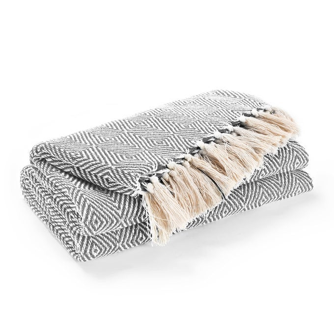 LUXURY REVERSIBLE SUPER SOFT COTTON DIAMOND LARGE THROW FOR SOFA DOUBLE BED ARMCHAIR GREY 150 X 200 CM