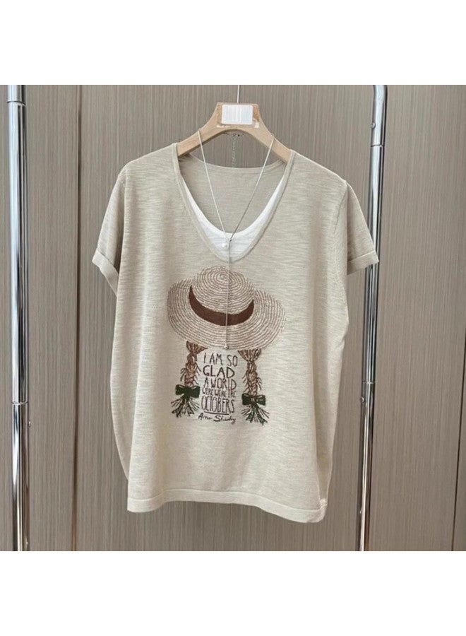 Modal Summer Pseudo Two-Piece Lightweight Short Sleeves Fashion Loose Casual Printed Breathable Versatile Women'S Top - Image 4