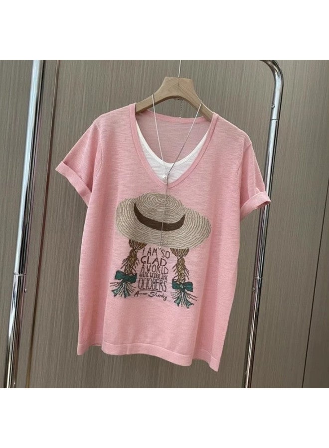 Modal Summer Pseudo Two-Piece Lightweight Short Sleeves Fashion Loose Casual Printed Breathable Versatile Women'S Top - Image 5