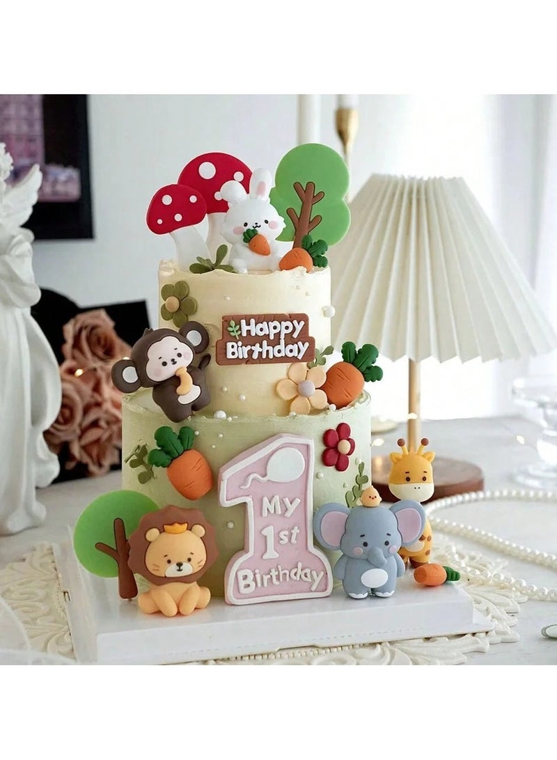 Birthday Decoration – Cake Toppers and Picks Set Perfect for birthdays and parties, featuring a "Happy Birthday" message and cute jungle animal designs. Set includes 9 pieces - Image 2