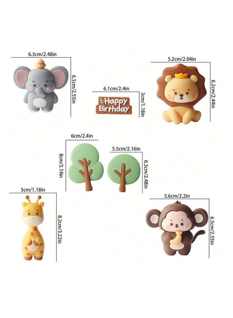 Birthday Decoration – Cake Toppers and Picks Set Perfect for birthdays and parties, featuring a "Happy Birthday" message and cute jungle animal designs. Set includes 9 pieces - Image 3