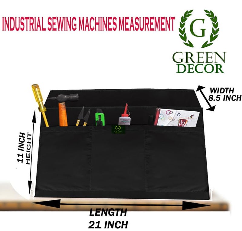 GREEN DECOR GREEN DECOR Piece Of 1 Waterproof Sewing Machine Polyester Cover For Domestic Industrial with 3 Storage PocketsTailoring Silai Machine with Most Standard Juki Jack UshaBlack 21X85X11 Inch - Image 5