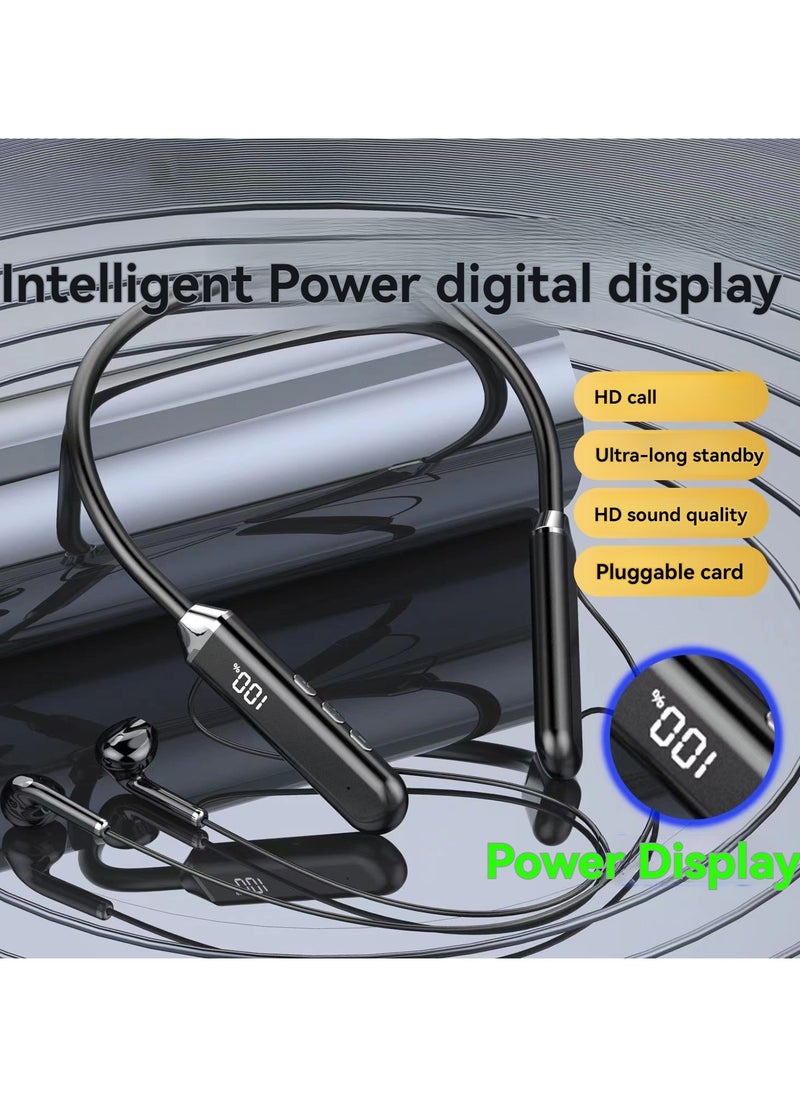 Generic In-ear wireless Bluetooth sports digital display earphones hanging neck ultra-long standby Bluetooth earphones  - Image 1