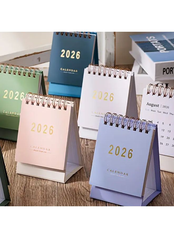 2026 Mini Desk Calendar Monthly Weekly Planner Twin Wire Binding Black - Image 1
