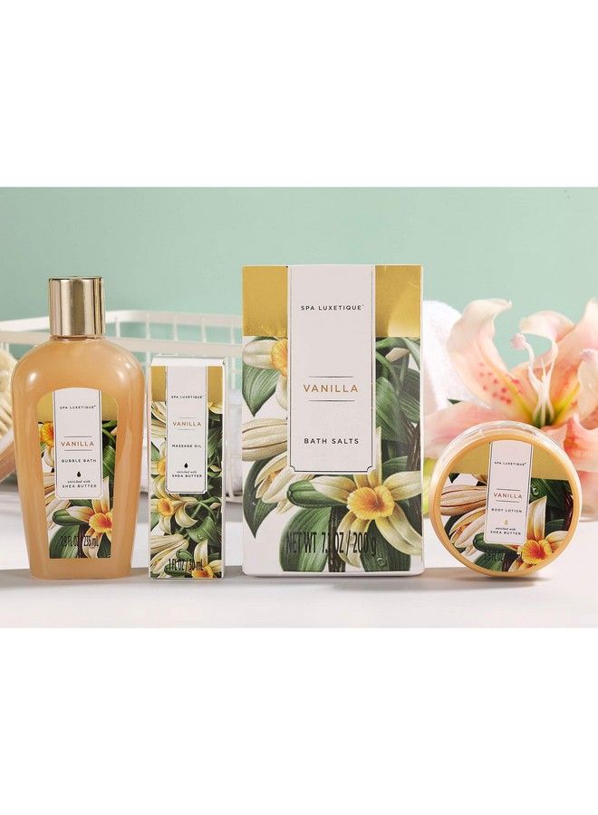 spa luxetique Gift Basket For Women Vanilla Scent Spa Kit 15 Pcs Self Care Basket Including Bubble Bath Bath Salt Bath Bombs And Tote Bag Birthday Gifts For Woman  - Image 4