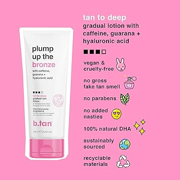 b tan لوسيون تان ذاتي تدريجي داكن من btan - يعزز اللون البرونزي - يطور توهج برونزي يومي - تان بدون شمس - مدعوم بحمض الهيالورونيك - مرطب للغاية - بدون رائحة تان مزيفة - 236 مل - Image 3