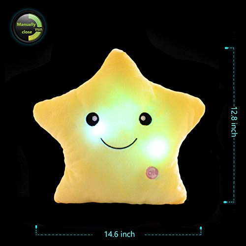 sofipal Creative Twinkle Star Shaped Plush Pillow, LED Night Light Glowing Cushions Plush Stuffed Toys Gifts for Kids, Decoration (Yellow) - Image 4