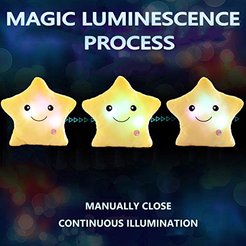 sofipal Creative Twinkle Star Shaped Plush Pillow, LED Night Light Glowing Cushions Plush Stuffed Toys Gifts for Kids, Decoration (Yellow) - Image 3