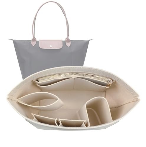 Lckaey Purse Organizer Insert for longchamps bags for womenLarge Handbags Organizer 1012BEIGEL - Image 1
