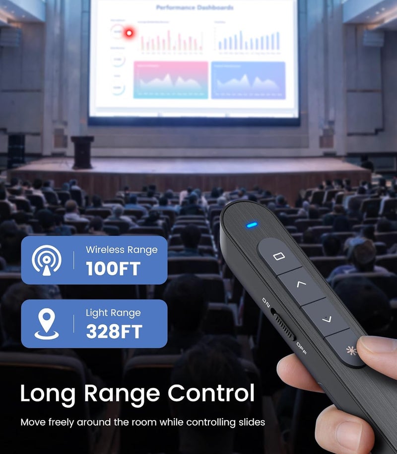 دينو فاير جهاز عرض لاسلكي ®، يدعم التحكم في مستوى الصوت عبر الروابط التشعبية، تردد RF 2.4GHz، جهاز تحكم عن بعد لعروض PowerPoint (أسود) - Image 4