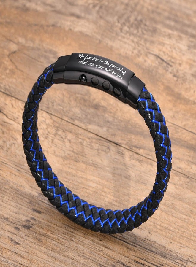 VNOX Men's Inspirational Mantra Engarved Handmade Blue Braided Leather Adjustable Cuff Bangle Bracelet Encouragement Motivational Gift for Men, Stainless Steel Leather, Lava Stone - Image 4