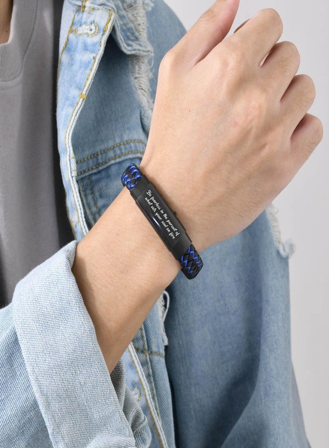 VNOX Men's Inspirational Mantra Engarved Handmade Blue Braided Leather Adjustable Cuff Bangle Bracelet Encouragement Motivational Gift for Men, Stainless Steel Leather, Lava Stone - Image 3