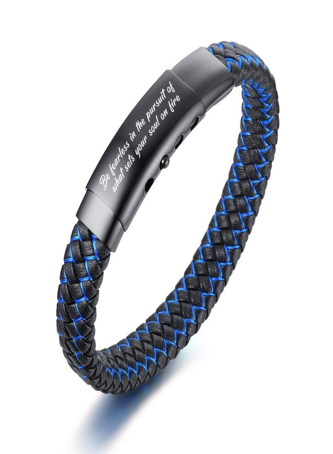 VNOX Men's Inspirational Mantra Engarved Handmade Blue Braided Leather Adjustable Cuff Bangle Bracelet Encouragement Motivational Gift for Men, Stainless Steel Leather, Lava Stone - Image 1