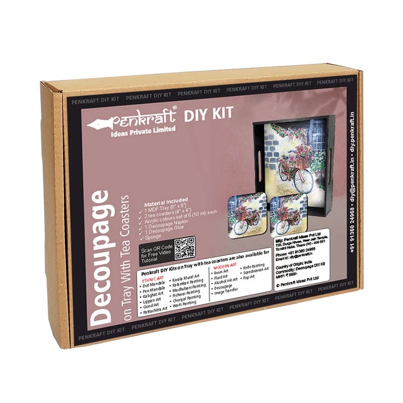 Penkraft Decoupage Art on Tray and Square Coasters DIY Kit Free Video Tutorial - Image 1