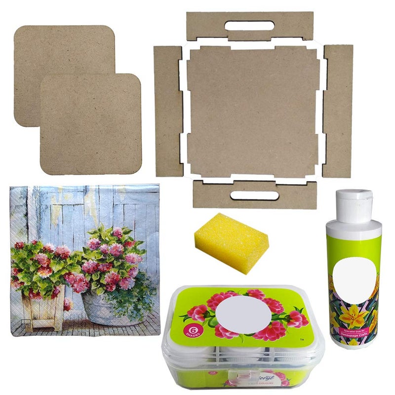 Penkraft Decoupage Art on Tray and Square Coasters DIY Kit Free Video Tutorial - Image 2