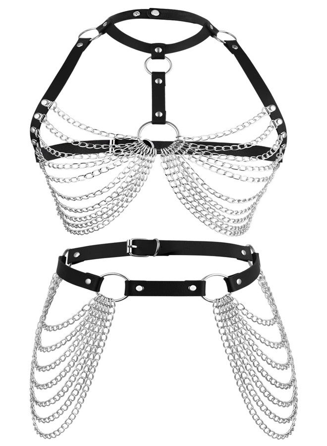NICEIGHT Punk Leather Body Chains for Women Layered Waist Belly Chain Belt Black Chest Chain Gothic Party Rave Body Jewelry - Image 1