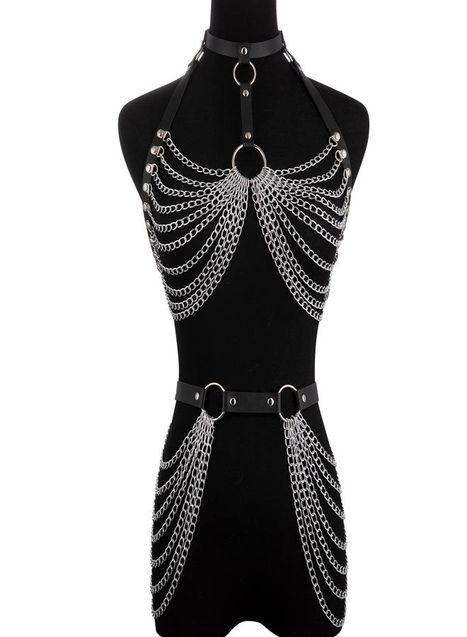 NICEIGHT Punk Leather Body Chains for Women Layered Waist Belly Chain Belt Black Chest Chain Gothic Party Rave Body Jewelry - Image 2