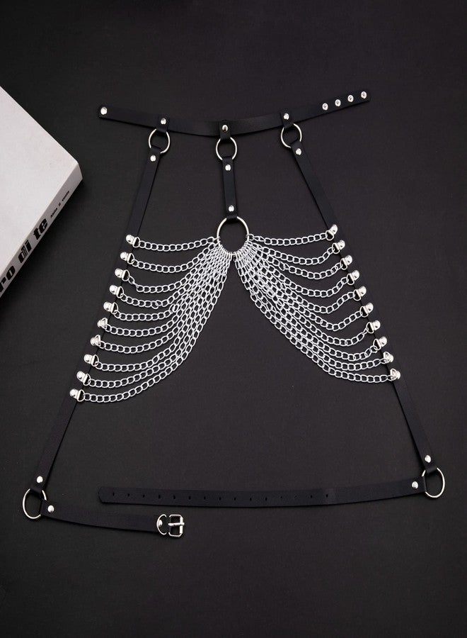 NICEIGHT Punk Leather Body Chains for Women Layered Waist Belly Chain Belt Black Chest Chain Gothic Party Rave Body Jewelry - Image 4