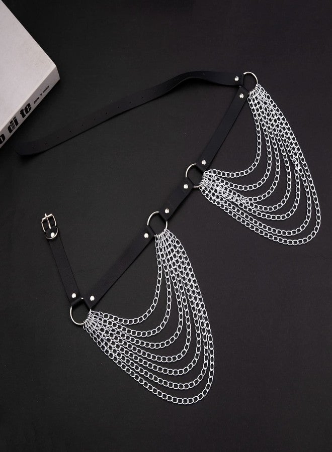 NICEIGHT Punk Leather Body Chains for Women Layered Waist Belly Chain Belt Black Chest Chain Gothic Party Rave Body Jewelry - Image 5